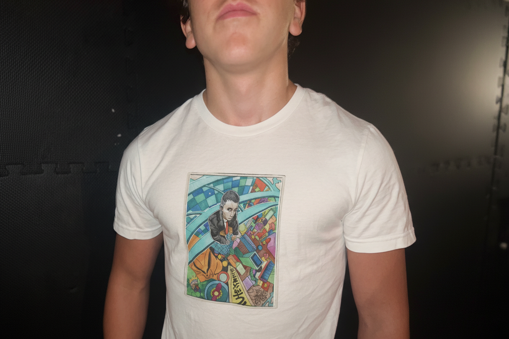 Model 2 - Cream Graphic Tee Close-up