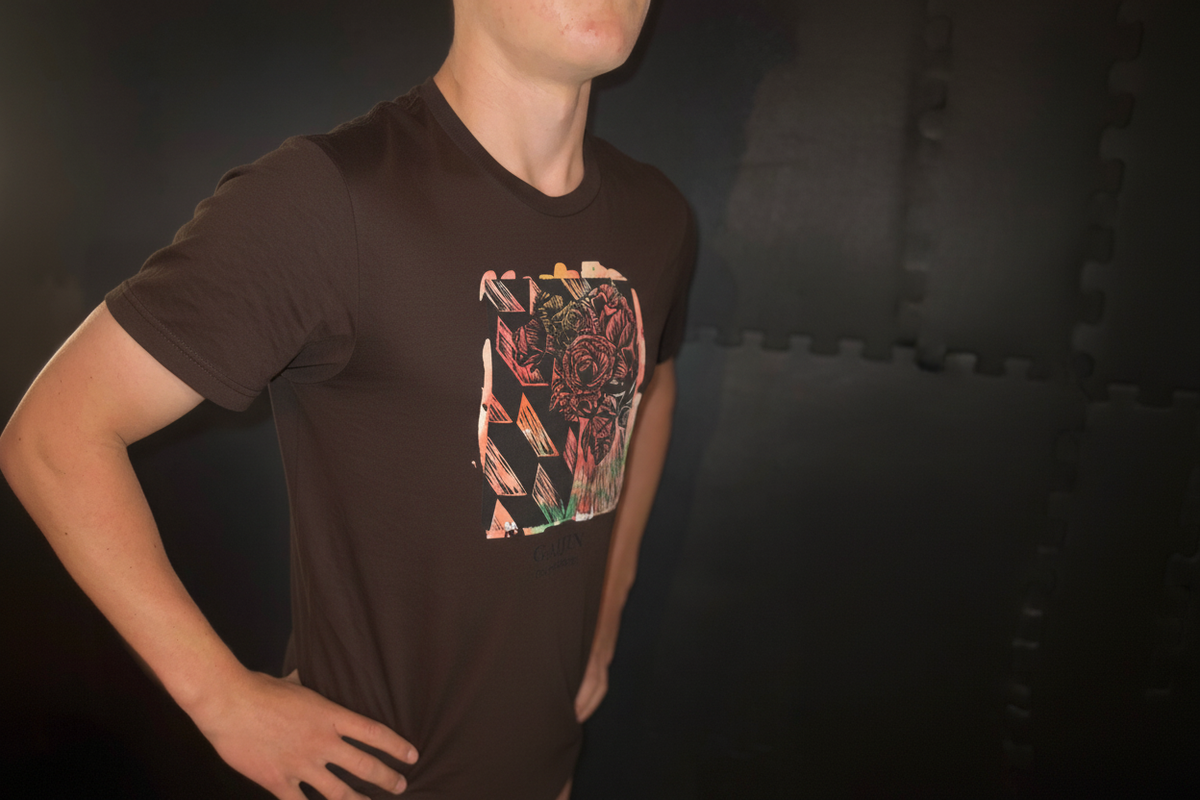 Model 2 - Dark Brown Floral Tee