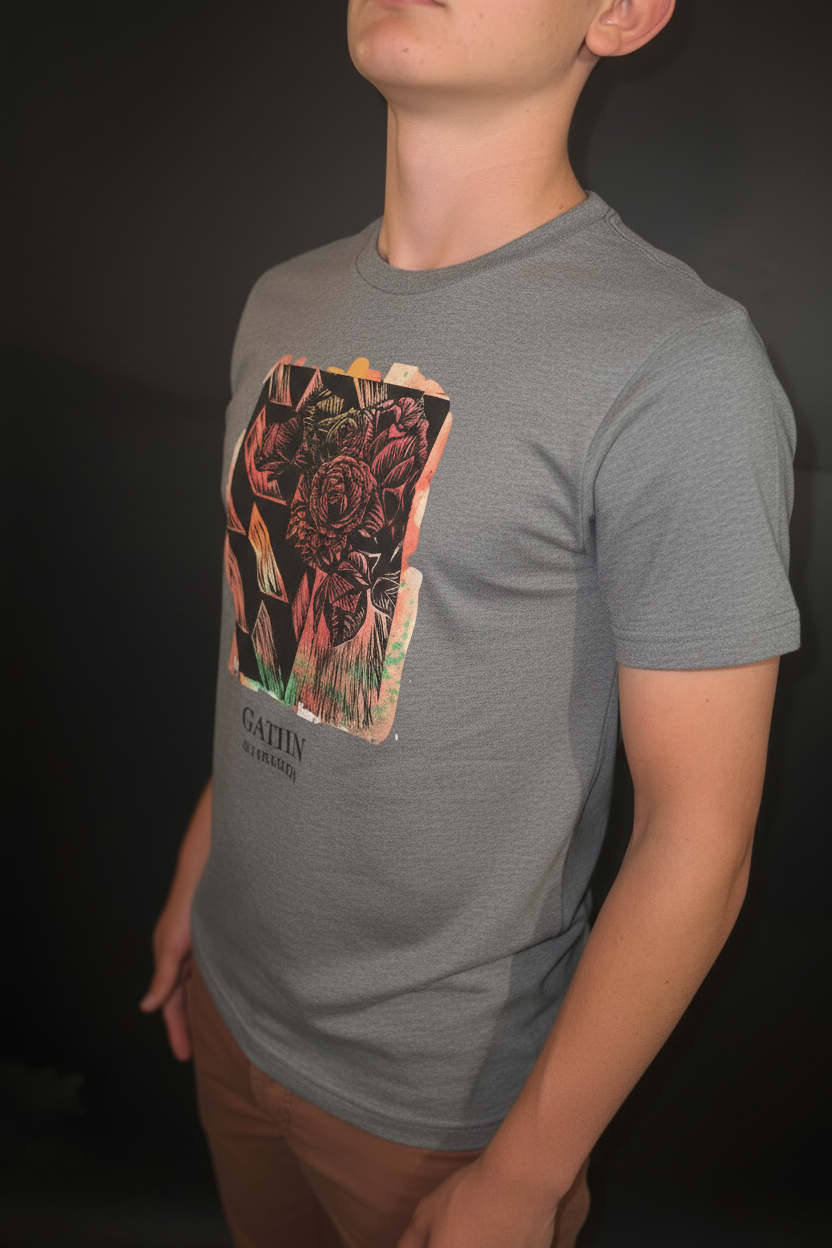Model 2 - Sport Grey Floral Tee