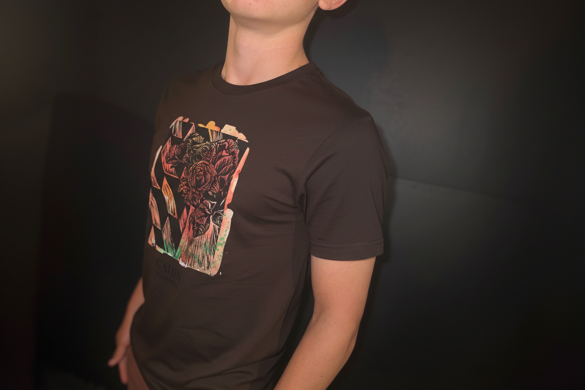 Model 3 - Dark Brown Floral Tee